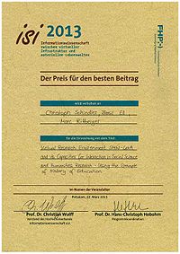 Best paper award ISI2013 Schindler Ell Rittberger.jpg